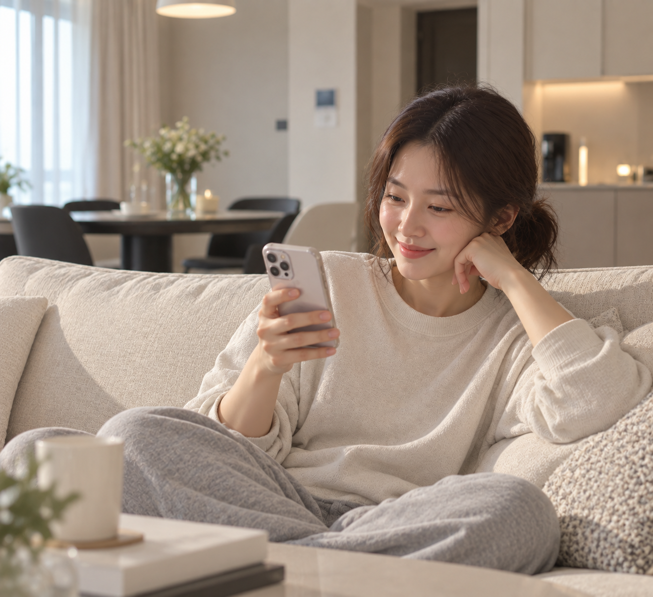 에어컨 청소 작업 사진을 확인하는 고객